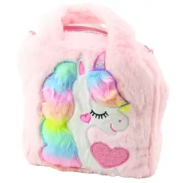 Plush Children's Bag with Unicorn Adjustable Shoulder Pink 24x9cm