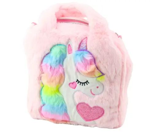 Plush Children's Bag with Unicorn Adjustable Shoulder Pink 24x9cm