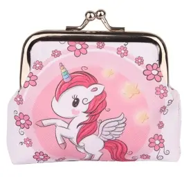 Children's Wallet Unicorn Flowers Metal Clasp 10x9cm