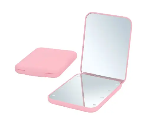 Pocket Makeup Mirror with LED Lights Pink
