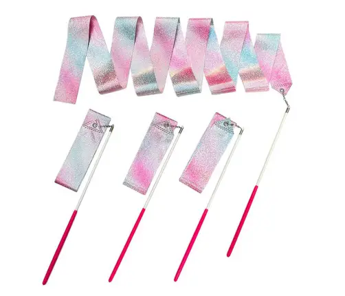 Gymnastic Ribbon For Dance Exercises Pink Violet Blue Shiny