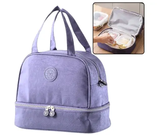 Thermal Insulating Breakfast Bag with Adjustable Strap Purple 27cm
