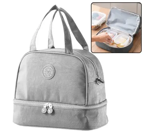 Thermal Insulating Breakfast Bag with Adjustable Belt Silver 27cm