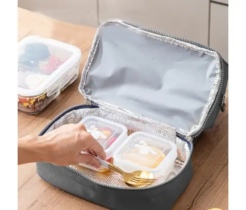 Thermal Insulating Breakfast Bag with Adjustable Belt Silver 27cm