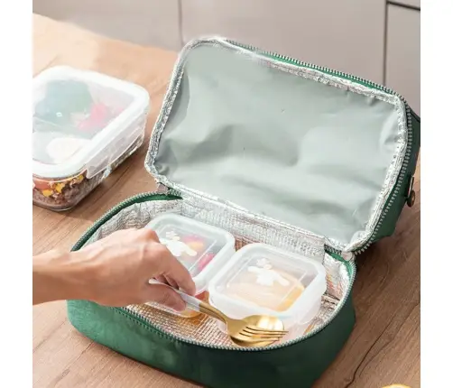 Thermal Insulating Breakfast Bag with Adjustable Strap Green 27cm