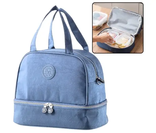 Thermal Insulating Breakfast Bag with Adjustable Strap Blue 27cm