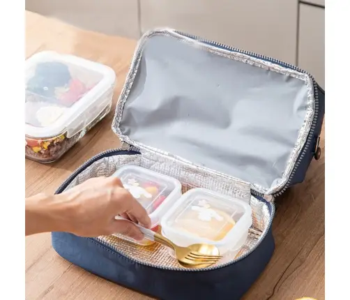 Thermal Insulating Breakfast Bag with Adjustable Strap Blue 27cm