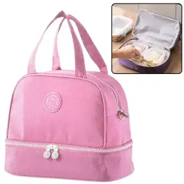 Thermal Insulating Breakfast Bag with Adjustable Strap Pink 27cm