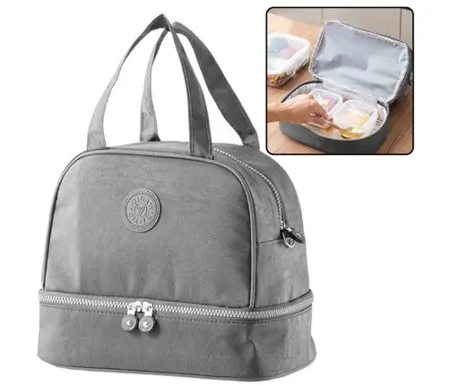 Thermal Insulating Breakfast Bag with Adjustable Belt Gray 27cm