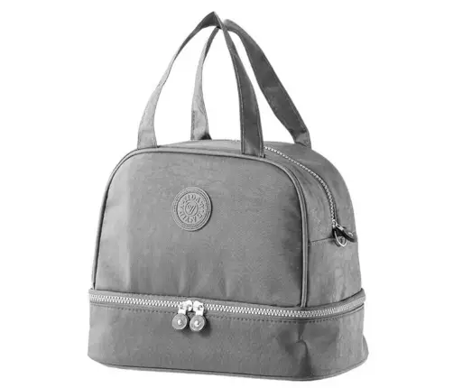 Thermal Insulating Breakfast Bag with Adjustable Belt Gray 27cm