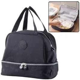 Thermal Insulating Breakfast Bag with Adjustable Strap Black 27cm