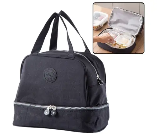 Thermal Insulating Breakfast Bag with Adjustable Strap Black 27cm