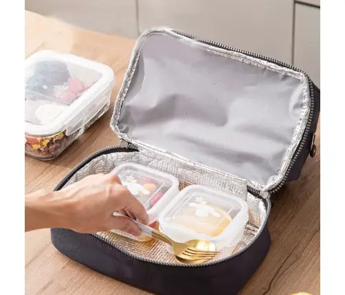 Thermal Insulating Breakfast Bag with Adjustable Strap Black 27cm