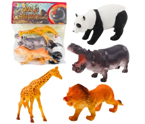 Set of Wild Animals Safari Figures Panda Giraffe Lion Hippo 4 pcs.