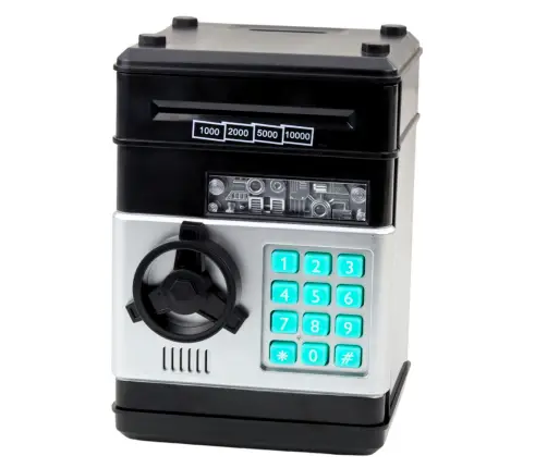 ATM Safe Piggy Bank Lights Sounds PIN Code Black