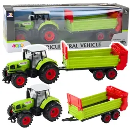Tractor with trailer, friction drive, opening hood, doors, green