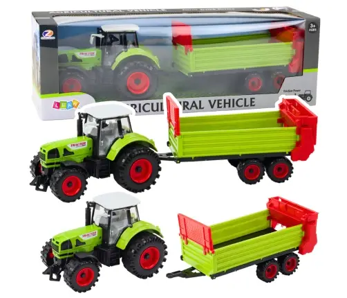 Tractor with trailer, friction drive, opening hood, doors, green