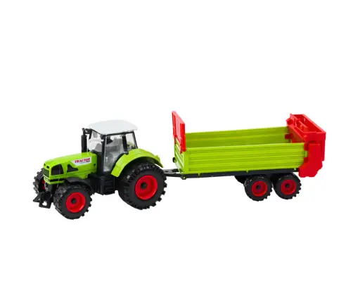 Tractor with trailer, friction drive, opening hood, doors, green