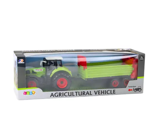 Tractor with trailer, friction drive, opening hood, doors, green
