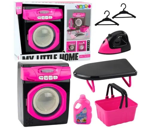 Set of household appliances Interactive washing machine Sounds Accessories Black and Pink
