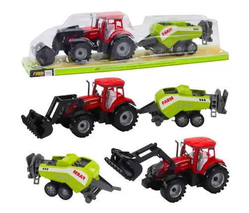 Set of Tractor with Loader and Agricultural Baler Red