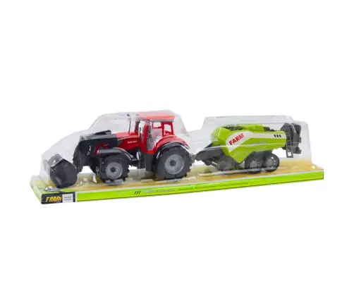 Set of Tractor with Loader and Agricultural Baler Red