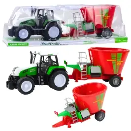 Green Agricultural Tractor with Trailer and Feed Mixer
