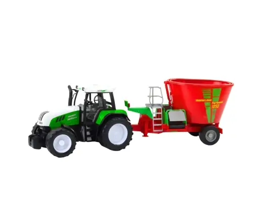 Green Agricultural Tractor with Trailer and Feed Mixer