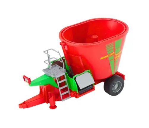 Green Agricultural Tractor with Trailer and Feed Mixer