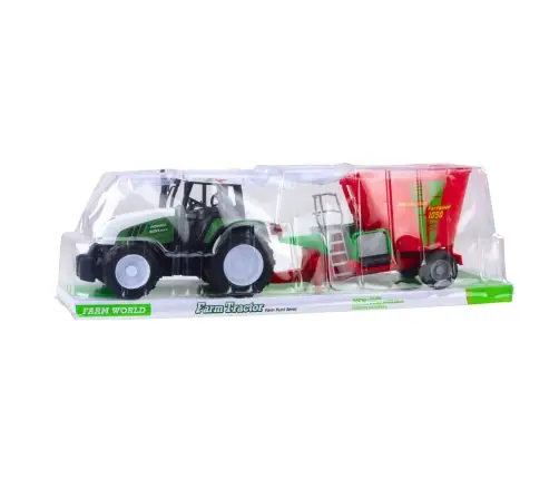 Green Agricultural Tractor with Trailer and Feed Mixer