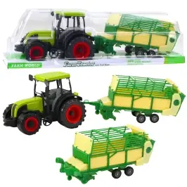Agricultural Farm Tractor With Green and Yellow Trailer Green