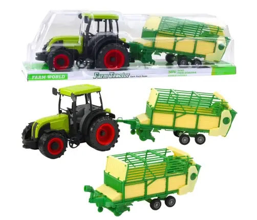 Agricultural Farm Tractor With Green and Yellow Trailer Green Agricultural Farm Tractor With Green and Yellow Trailer Green
