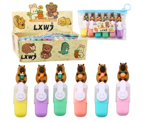 Capybara Mini Highlighter Set in Case Colorful Pastel 6pcs