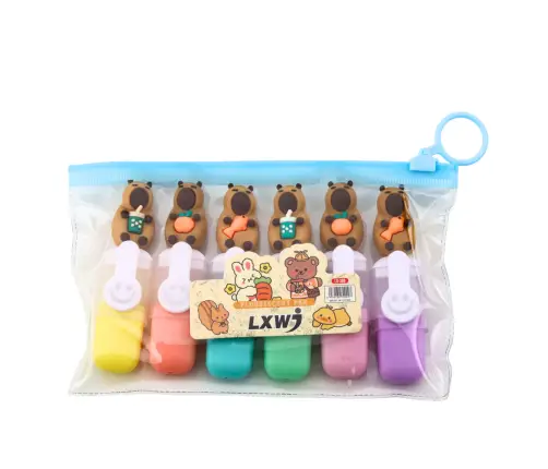 Capybara Mini Highlighter Set in Case Colorful Pastel 6pcs