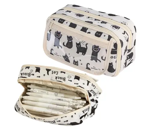 Pencil Case School Kit Black Cats White 21cm