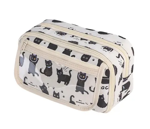 Pencil Case School Kit Black Cats White 21cm