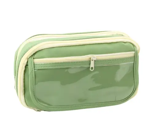 School Pencil Case Two-Compartment With Pockets Capacious Green 22cm