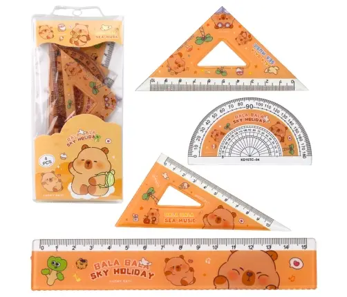 Set of Geometric Tools Capybara Ruler Protractor Squares 4pcs