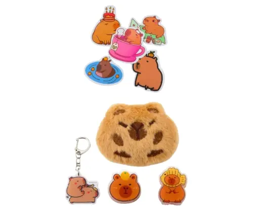 Two-compartment school pencil case with pockets and accessories Kapybara 21x12 cm