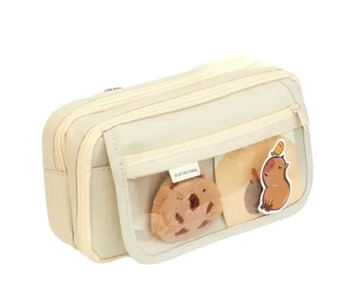 Two-compartment school pencil case with pockets and accessories Kapybara 21x12 cm