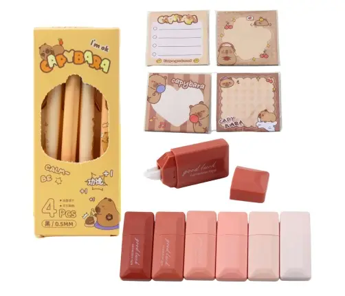 Two-compartment school pencil case with pockets and accessories Capybara 21x12 cm