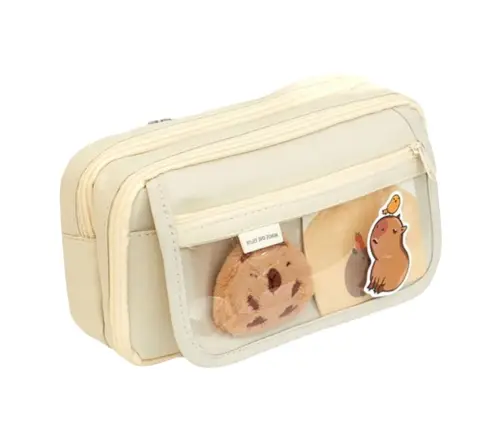 Two-compartment school pencil case with pockets and accessories Capybara 21x12 cm