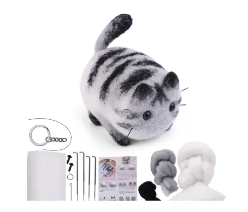 DIY Felting Kit - Brown and White Kitten