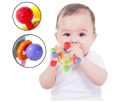 Teether Sensory Toy With Rattle For Babies Colorful