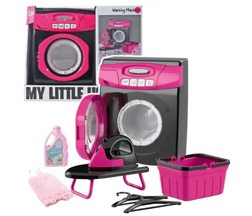 Home Appliances Set Interactive Washing Machine Lights Sounds Accessories Pink Black