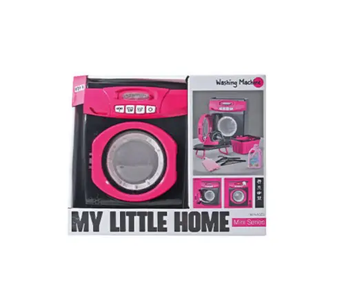 Home Appliances Set Interactive Washing Machine Lights Sounds Accessories Pink Black