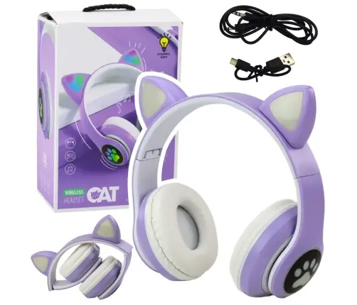 Wireless Headphones For Kids On-Ear Bluetooth Cat Ears Purple