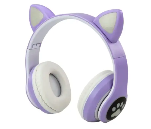 Wireless Headphones For Kids On-Ear Bluetooth Cat Ears Purple