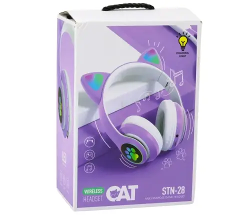 Wireless Headphones For Kids On-Ear Bluetooth Cat Ears Purple