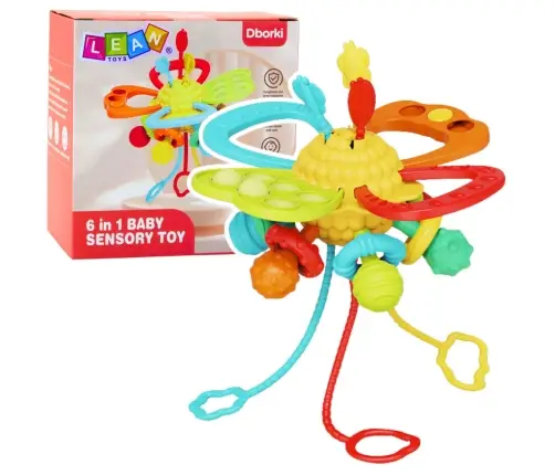 6-in-1 Sensory Toy Teether Pull Strings Pop-It Colorful